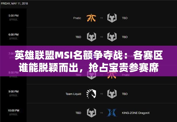 英雄聯(lián)盟MSI名額爭奪戰(zhàn)：各賽區(qū)誰能脫穎而出，搶占寶貴參賽席位？